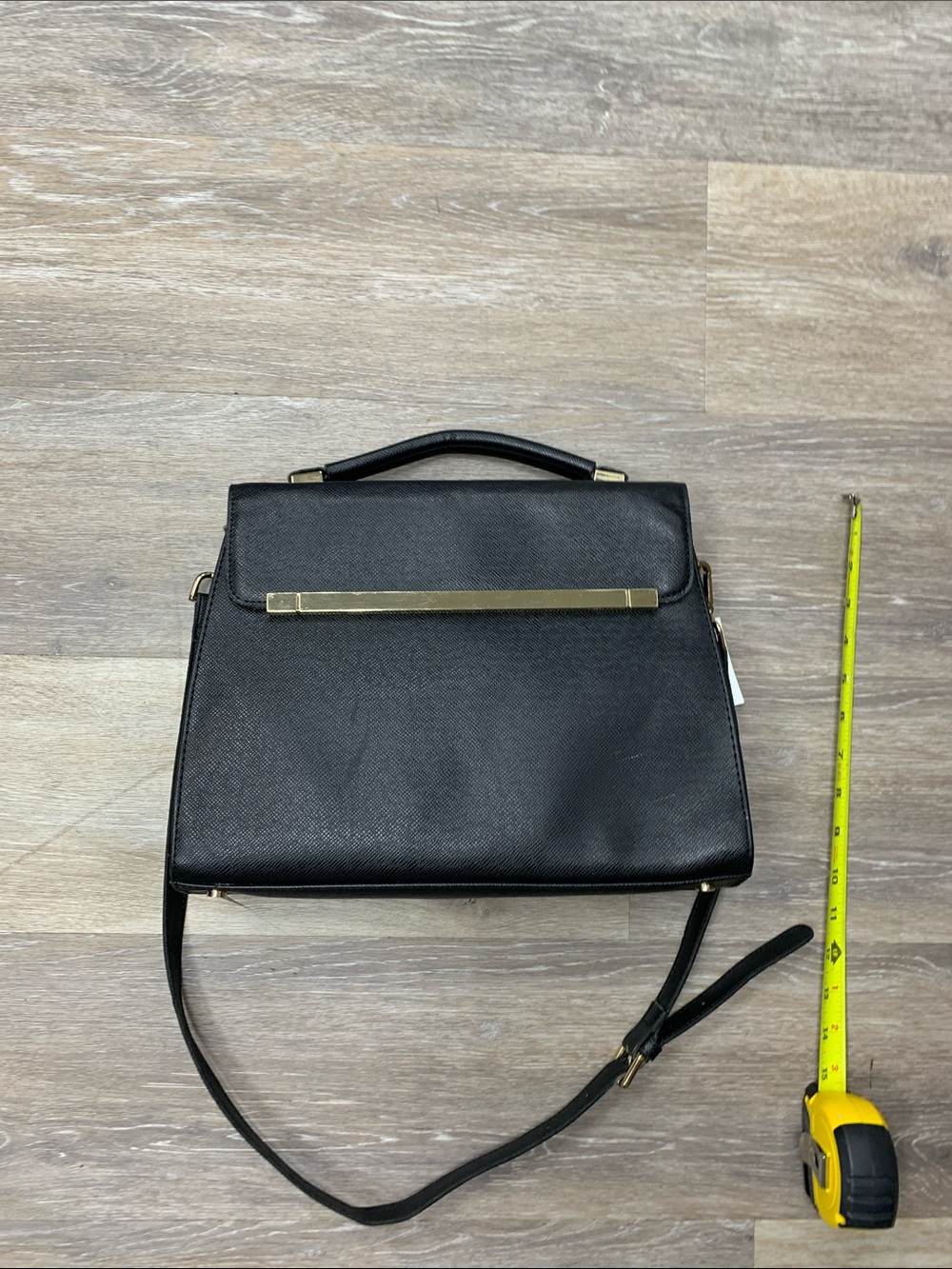 Ivanka Trump Black Satchel with Gold Bar Detail